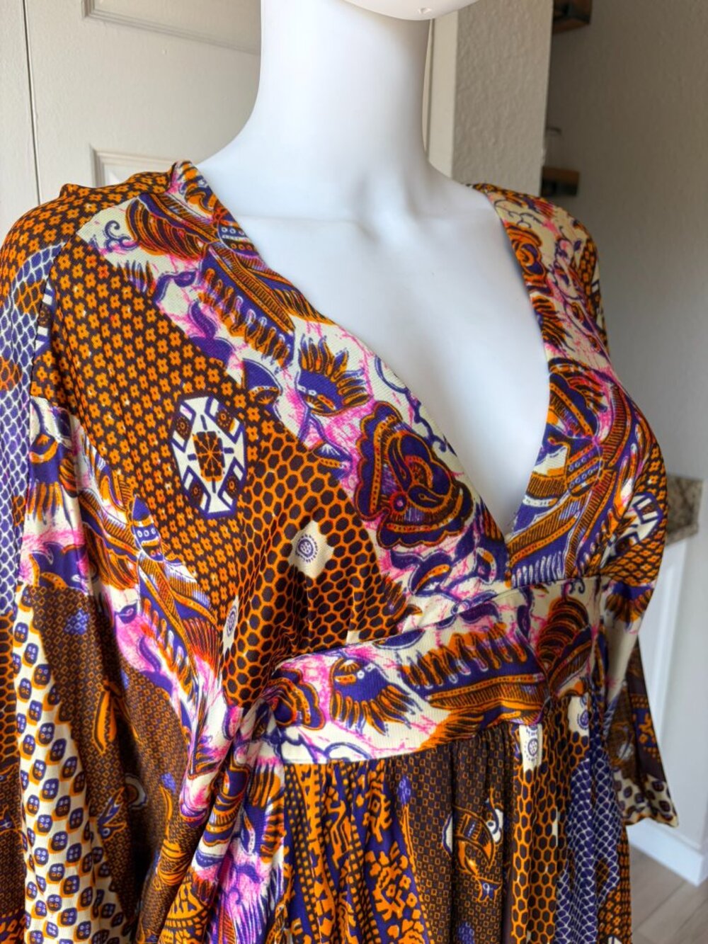 Vintage 70's Colorful Pattern Kaftan Maxi Dress - Picture 16 of 16